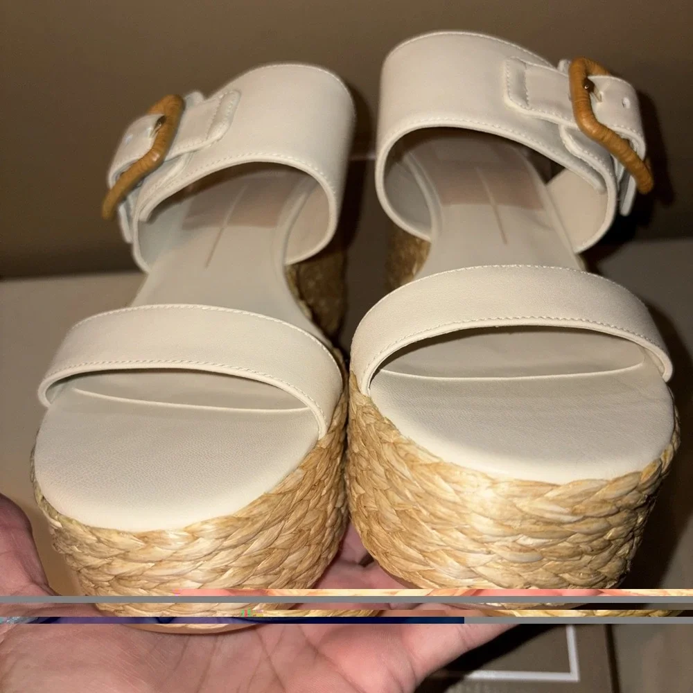 NIB $130 Dolce Vita 9.5 Thorin Ivory Leather Sandals Platform Wedge Slip On